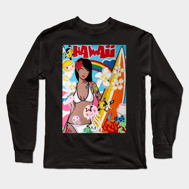 Hawaiian bikini girl fantasy painting Long Sleeve T-Shirt by Coreoceanart